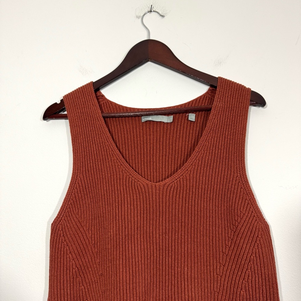 Vince Rust Ribbed Knit Tank Top - Picture 2 of 13